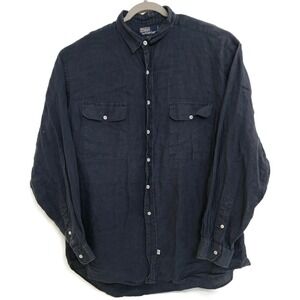 Polo Ralph Lauren Shirt Mens XL Navy Cool Linen Long Sleeve Button Front Pockets